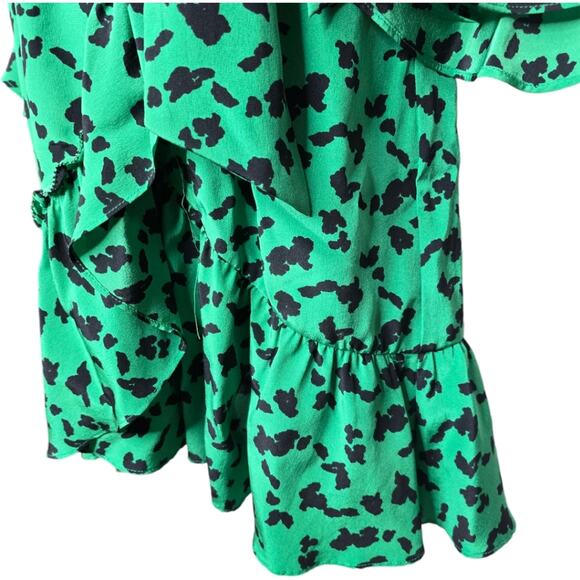Tonya Taylor Nomi Wrap Ruffle Silk Dress Green Leopard Print Size 8 - Picture 8 of 14
